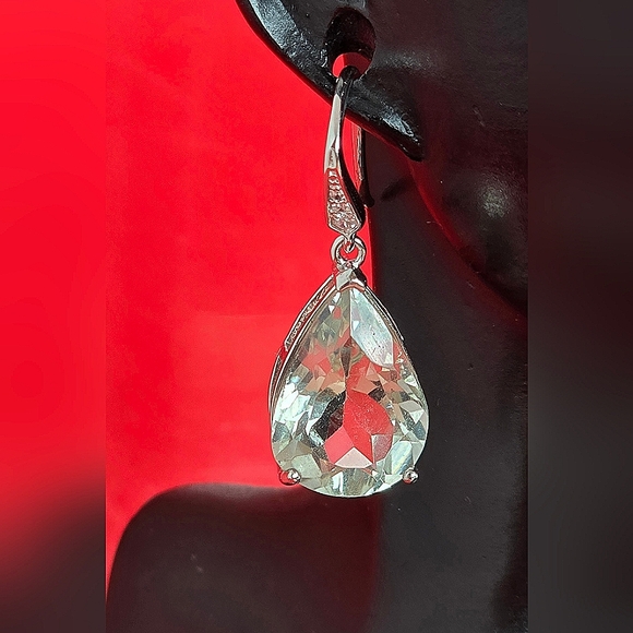 Natural Green Amethyst & Cz 925 Sterling Silver Earrings - Picture 4 of 7